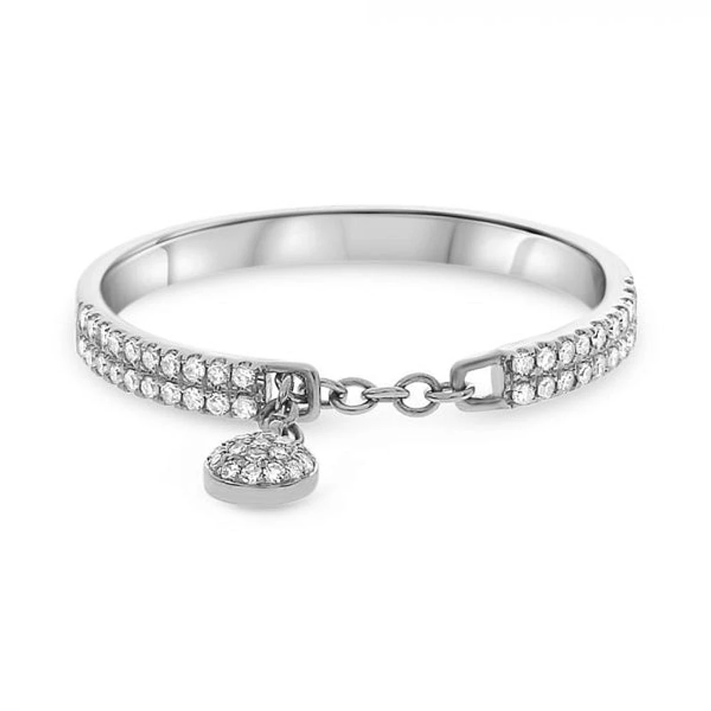 14K White, Yellow or Rose Gold 0.14cttw Diamond Chain Ring with Dangle - 14K White Gold