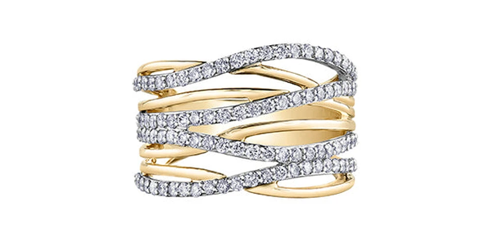 10K Two Tone Yellow and White Gold 1.00cttw Diamond Twist Ring - 4.5