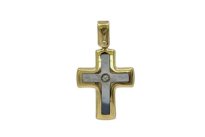 10K Yellow Gold Mother of Pearl and Cubic Zirconia Cross Charm