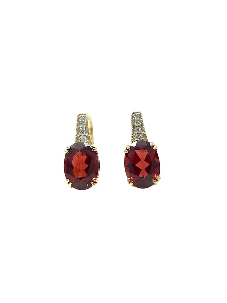 10K Yellow Gold Garnet & 0.04cttw Diamond Earrings