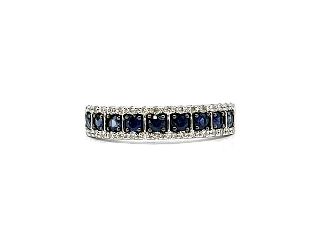 14K White Gold 0.35cttw Genuine Sapphire & 0.8cttw Diamond Ring, size 7