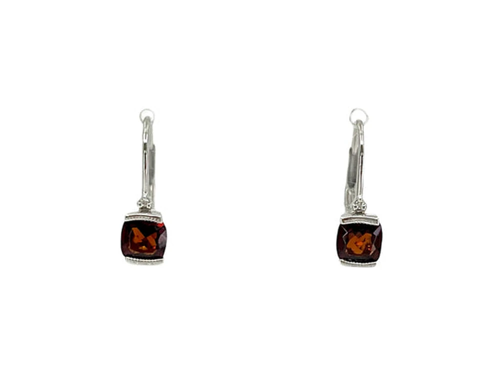 10K White Gold 1.35cttw Genuine Garnet and 0.01cttw Lever Back Earring