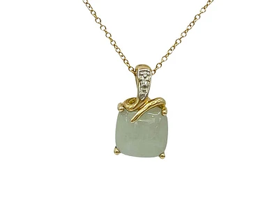 10K Yellow Gold Jade and Diamond Pendant, 18"