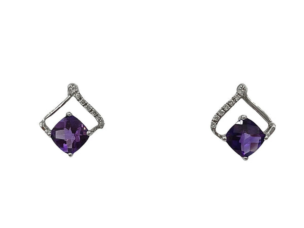 14K White Gold 1.70cttw Amethyst & 0.07cttw Diamond Earrings