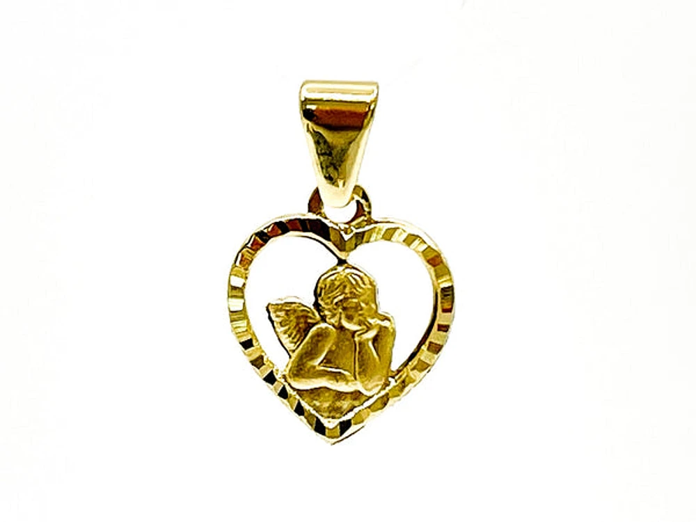 10K Yellow Gold Heart Shaped Angel Charm