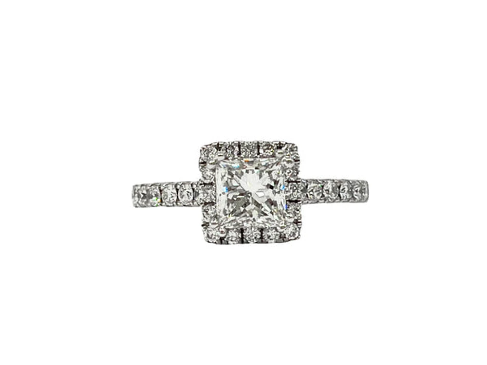 18K White Gold 1.31cttw Diamond Princess Cut Halo Engagement Ring, size 6.5