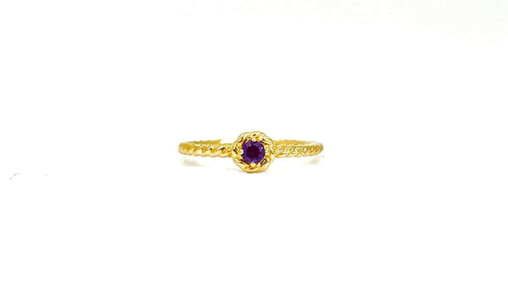 10K Yellow Gold 0.10cttw Genuine Amethyst Halo Ring, size 6.5
