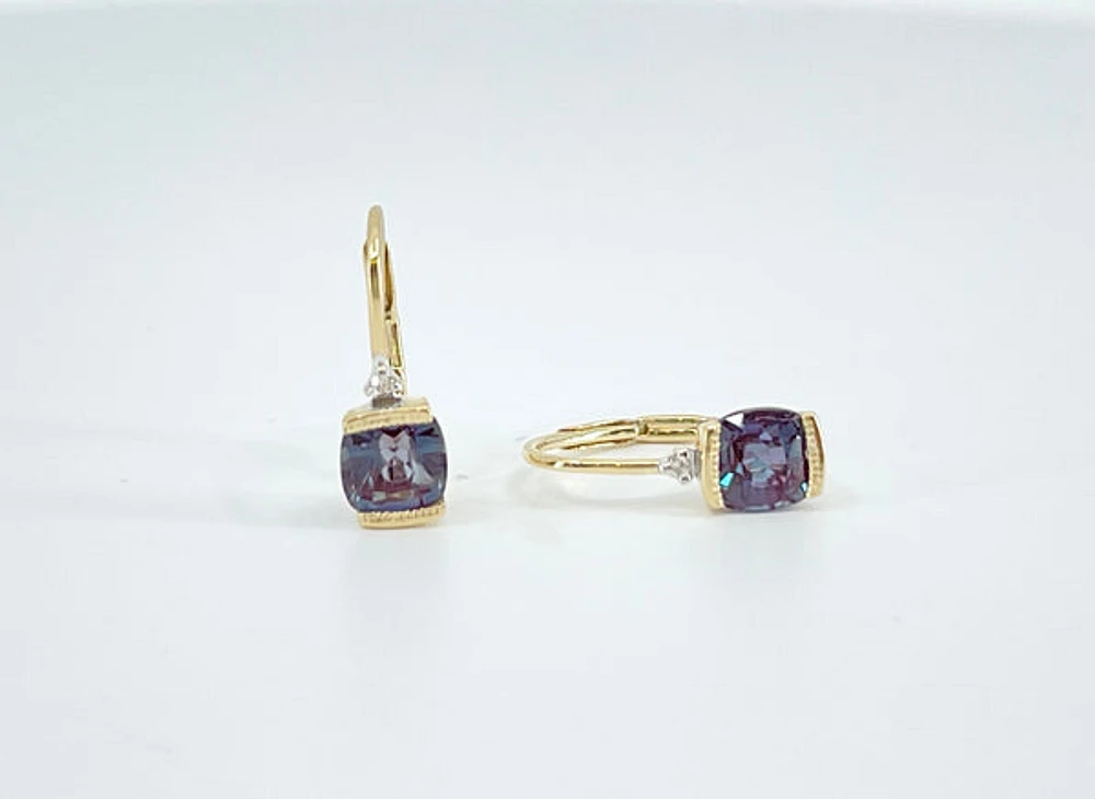 Created Alexandrite and Diamond Earrings