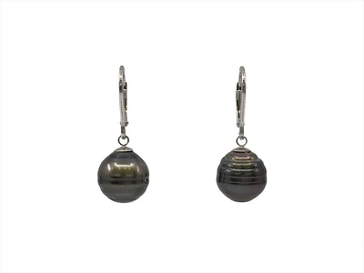 Sterling Silver Tahitian Pearl Dangle Earrings with Lever Back Closure