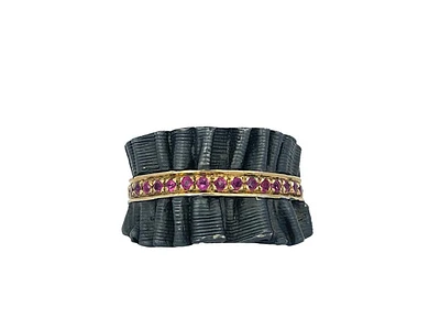 Oxidized Sterling Silver and 18K Gold Plated Ruby Ring, size 7.5