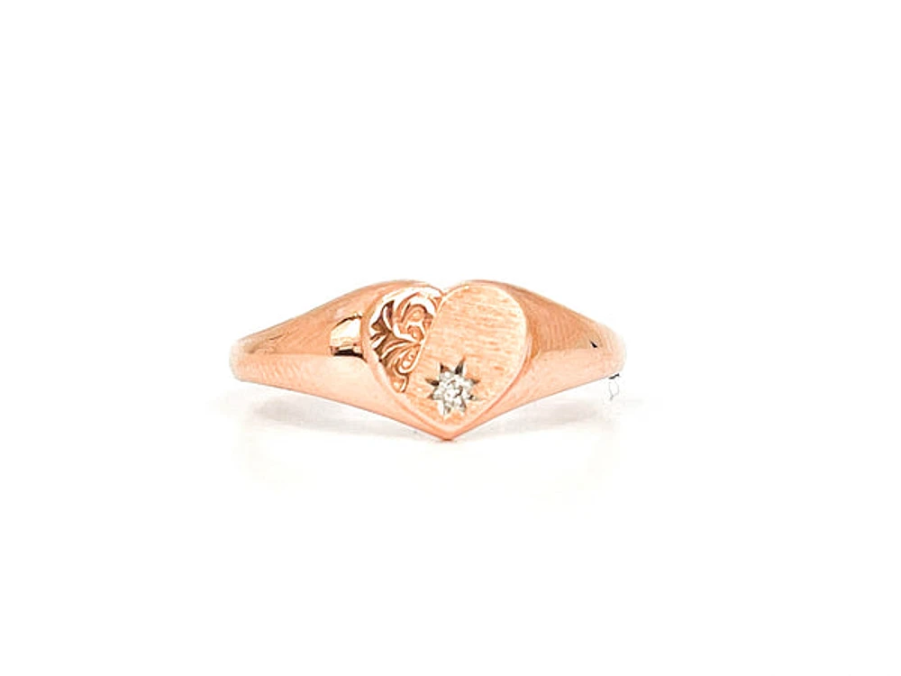 10K Rose Gold 0.01cttw Diamond Heart Signet Ring - 4.5