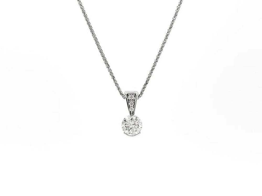14K White Gold 0.49cttw Diamond Solitaire Pendant, 18"