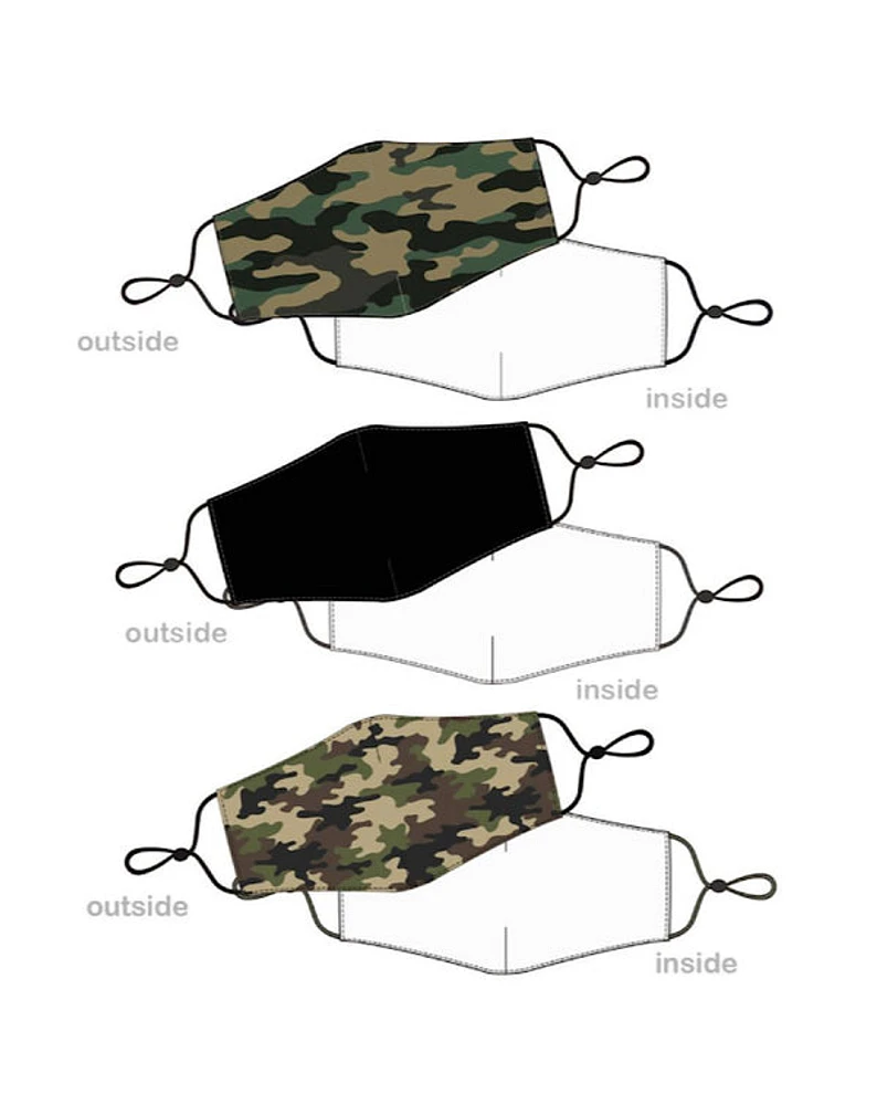 Set of 3 Camo Patterned Washable Fashionable Face Mask
