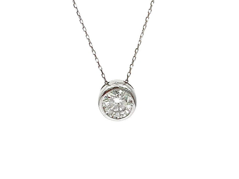 14K White Gold 1.00cttw Moissanite Pendant, 18"