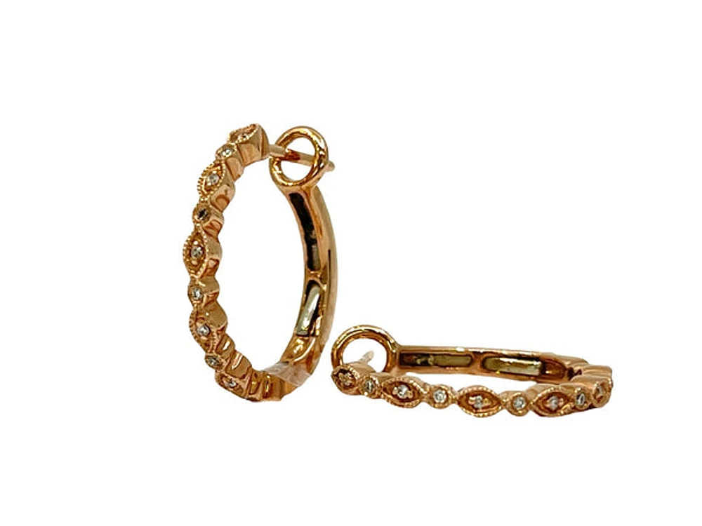 14K Rose Gold 0.07cttw Diamond Hoop Earrings