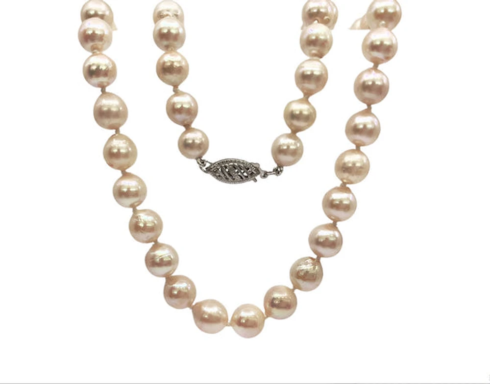 7-7.5mm White Cultured Pearl Strand with 14K White Gold Pearl Clasp