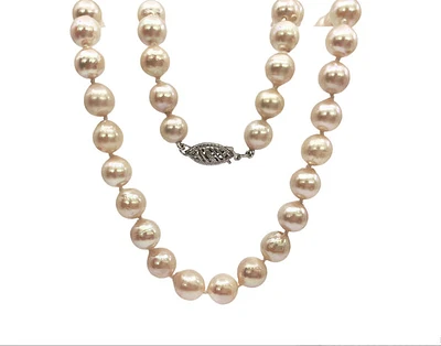 7-7.5mm White Cultured Pearl Strand with 14K White Gold Pearl Clasp