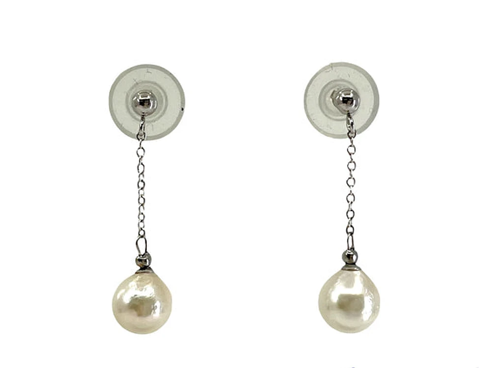 14K White Gold Cultured Pearl Earrings with Butterfly Backs
