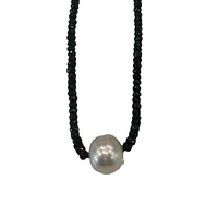 18K White Gold Faceted Sapphire Bead and South Sea Pearl Strand - 18"