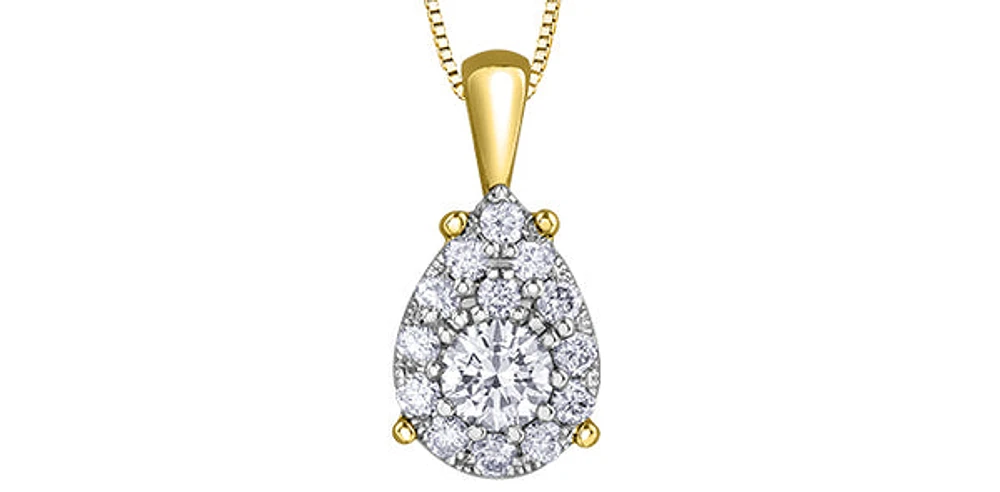 10K Two Tone Yellow and White Gold 0.222cttw Diamond Cluster Pear Shaped Necklace - 18 Inches
