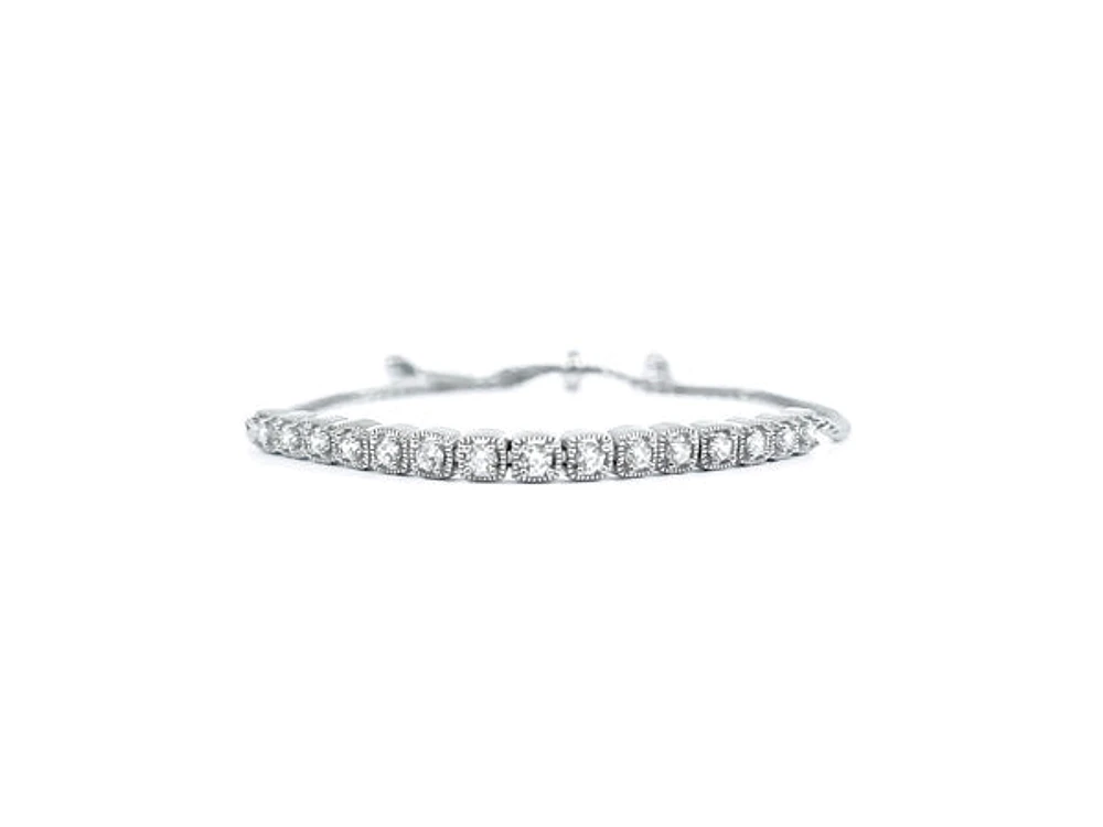 Sterling Silver & Cubic Zirconia Adjustable Bracelet - inches / plated