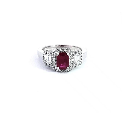 14K White Gold 1.10cttw Ruby and 0.94ttw Diamond Ring - Size 7
