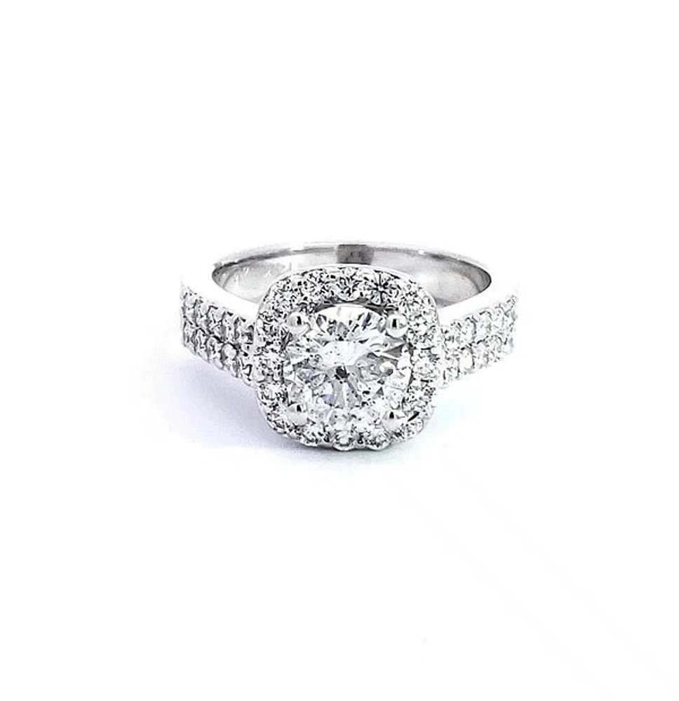 14K White Gold 2.09cttw Diamond Halo Engagement Ring, Size 6.5