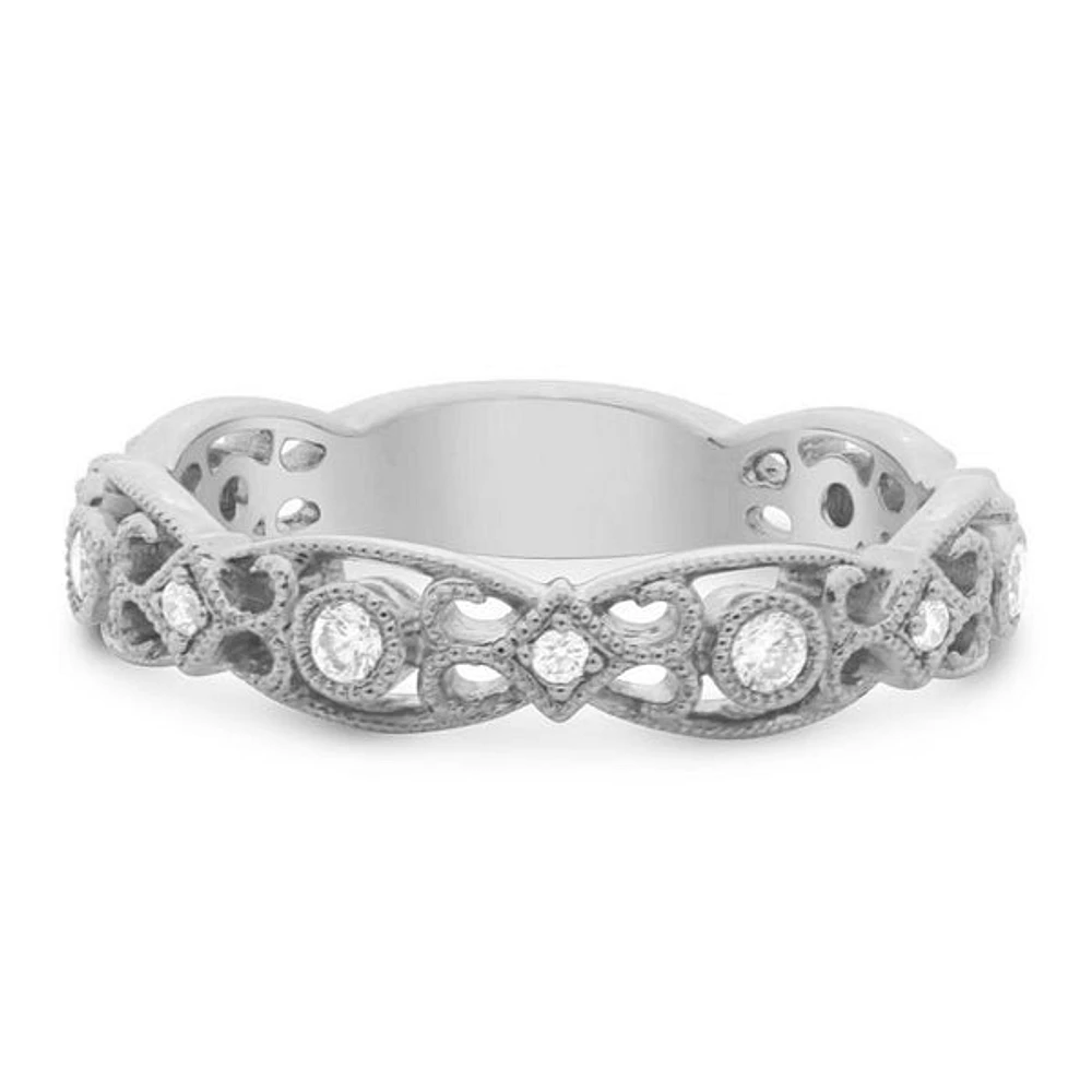 14K White, Yellow or Rose Gold 0.20cttw Ornate Milgrain Diamond Band - 14K White Gold / 4.5