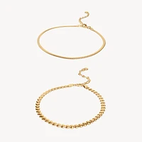 Heart & Herringbone Anklet Set