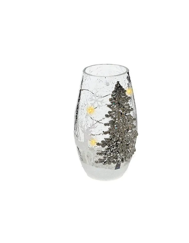 Shimmery Tree Oblong Glass Decor With Led