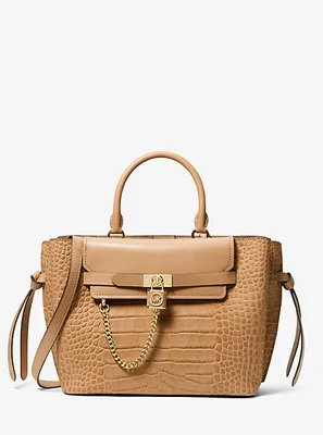 Hamilton Legacy Large Crocodile Embossed Leather Belted Satchel
