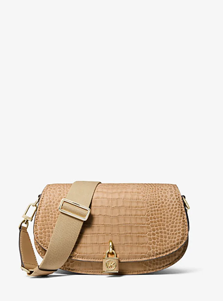 Mila Medium Crocodile Embossed Leather Messenger Bag