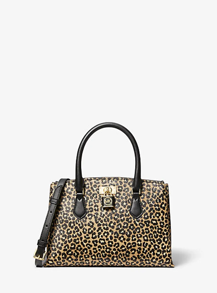 Ruby Small Leopard Print Calf Hair Satchel