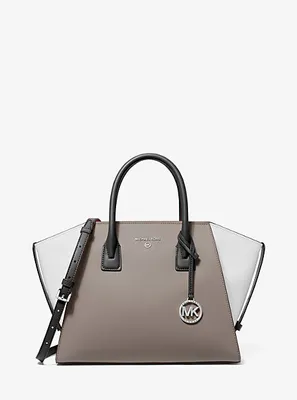 Avril Large Color-Block Pebbled Leather Top-Zip Satchel