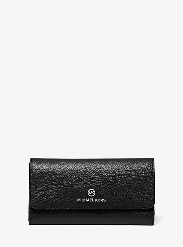 Grand portefeuille à trois volets en cuir grainé