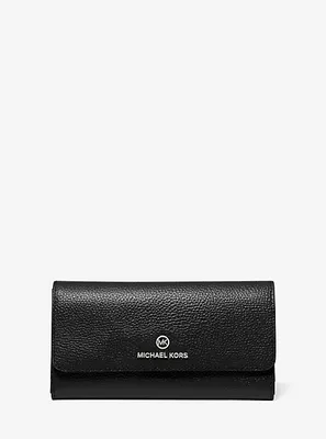 Grand portefeuille à trois volets en cuir grainé