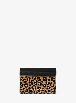 Jet Set Small Leopard Print Calf Hair Card Case