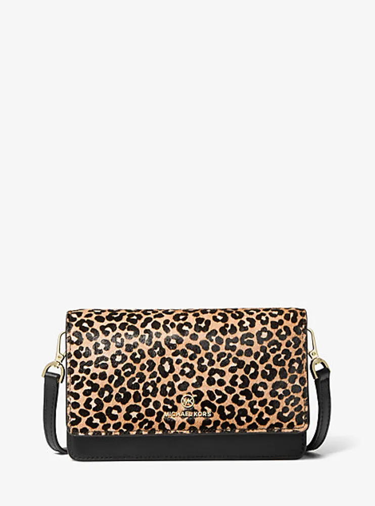 Jet Set Small Leopard Print Calf Hair Smartphone Convertible Crossbody Bag
