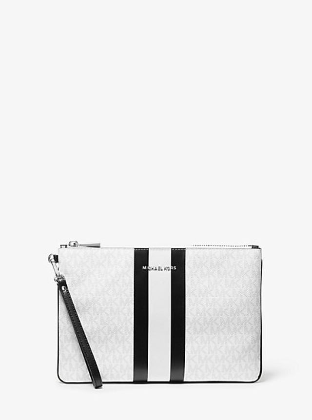 michael kors medium logo stripe zip pouch