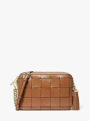 Ginny Medium Woven Leather Crossbody Bag