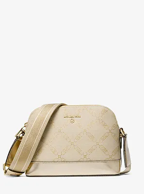 Jet Set Large Metallic Empire Logo Jacquard Dome Crossbody Bag