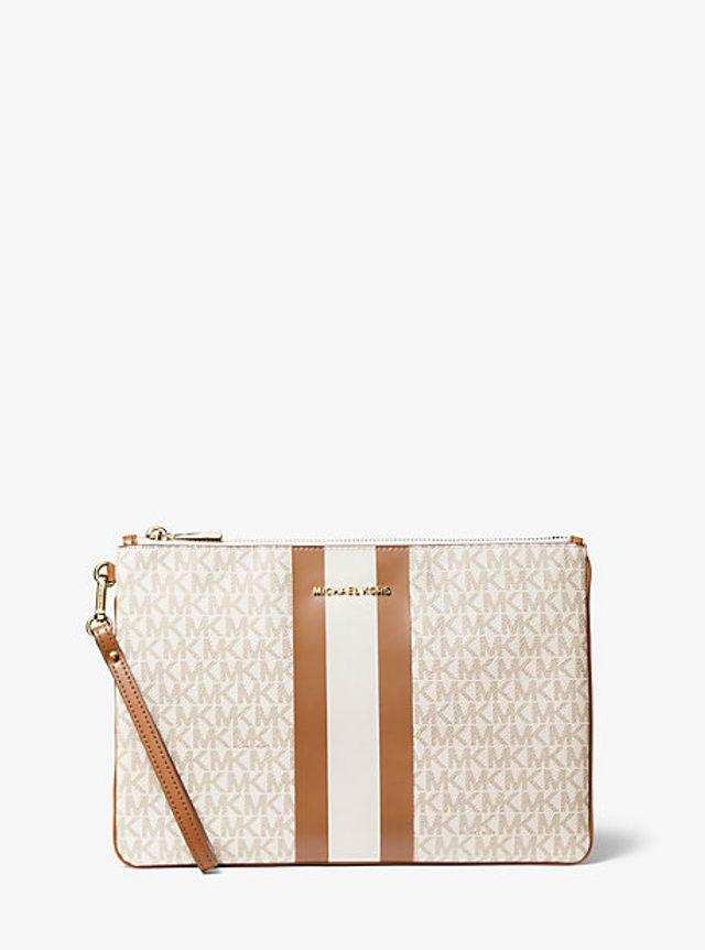 michael kors medium logo stripe zip pouch