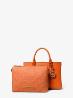 Sac fourre-tout Charlotte 2-en-1 de taille moyenne en cuir Saffiano et à logo