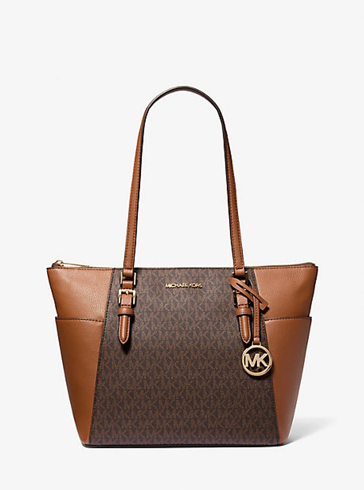 Grand sac fourre-tout Charlotte à logo et en cuir fermeture éclair sur le dessus