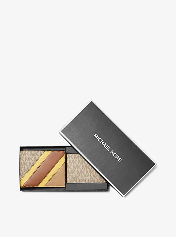 Logo and Faux Leather Stripe Wallet With Passcase Gift Set