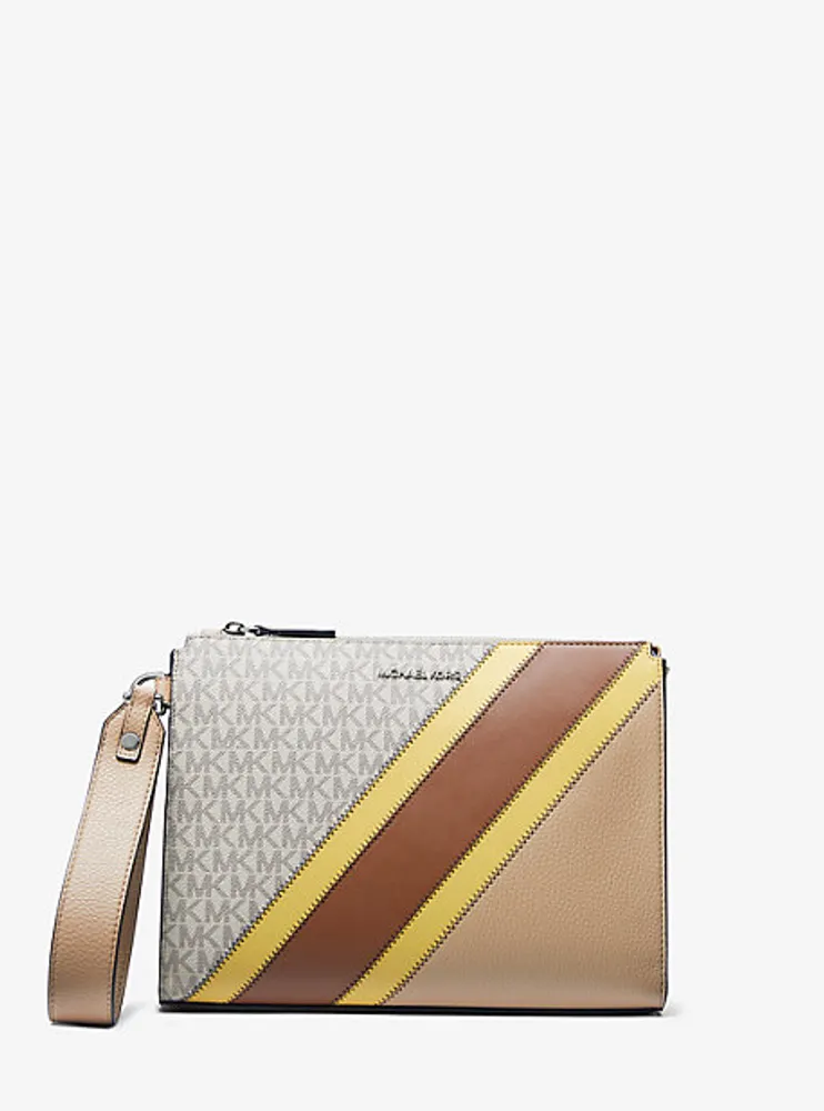 Cooper Logo Stripe and Faux Leather Wristlet