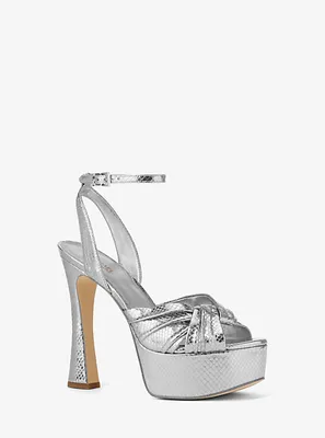 Selena Metallic Snake Embossed Leather Platform Sandal