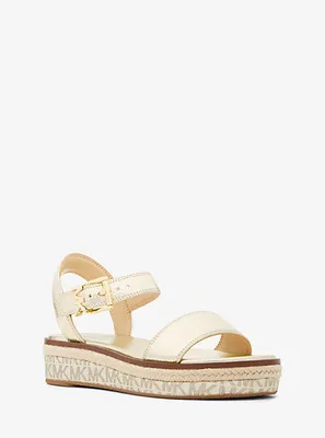Richie Metallic Faux Leather and Logo Platform Espadrille