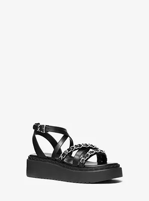 Issi Embellished Leather Flatform Sandal