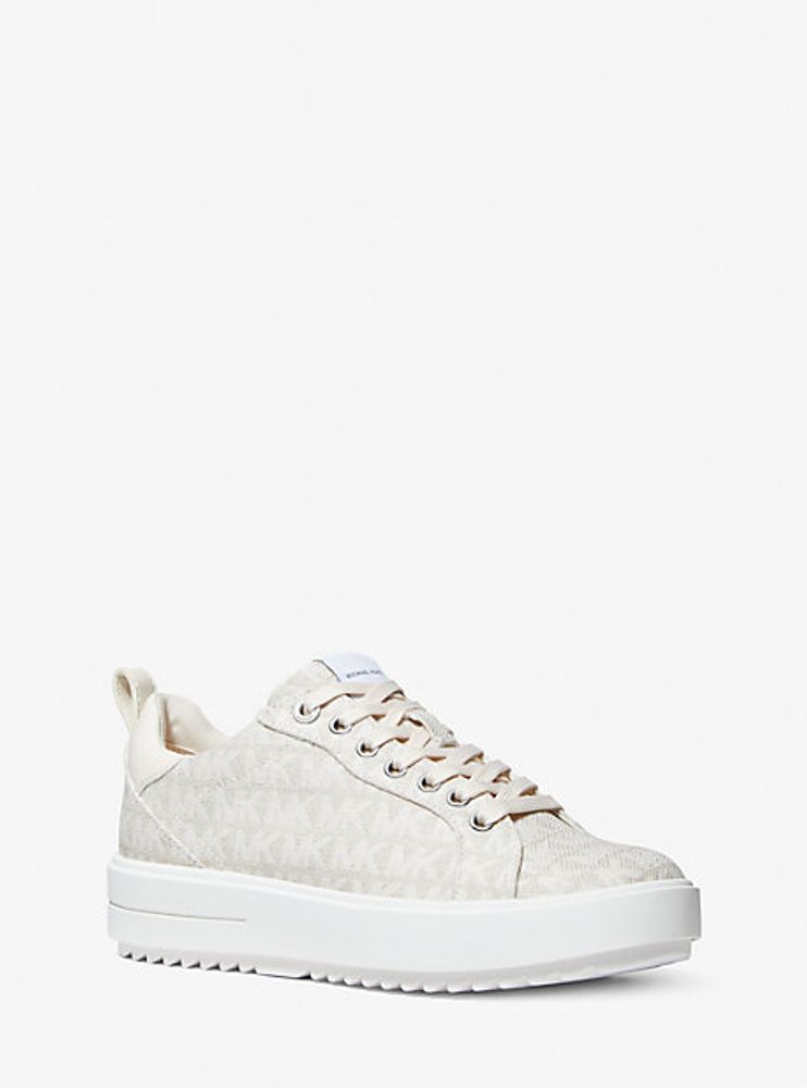 michael kors poppy embroidered logo jacquard platform sneaker